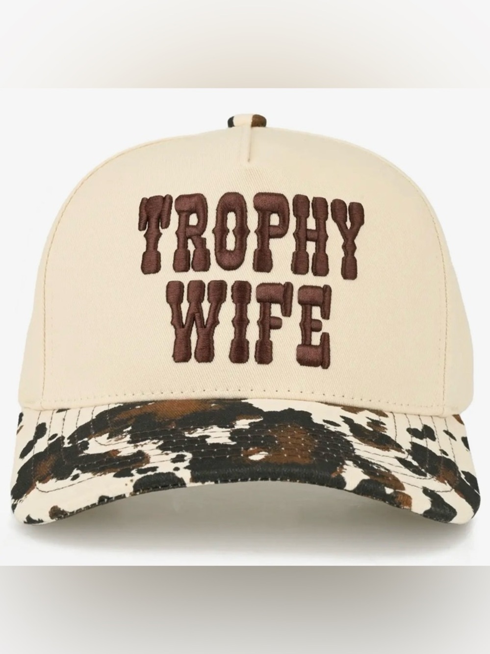 Trophy Wife Embroidered Beige & Brown Cow/Camo Baseball Cap - Picture 2 of 4